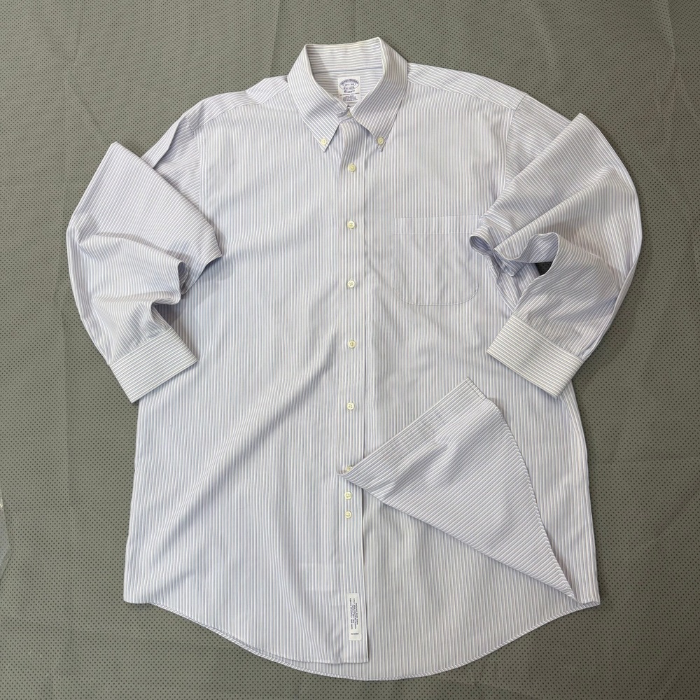 Brooks Brothers Shirt Mens 16.5 Blue Striped Classic OCBD Supima Cotton Business